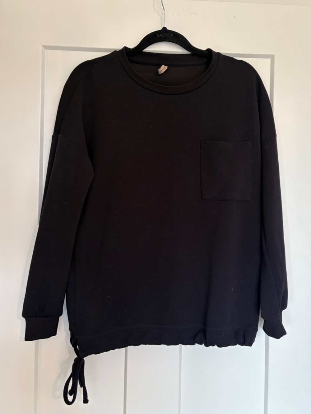 Black Crewneck Pocket Sweater with cinch tie
